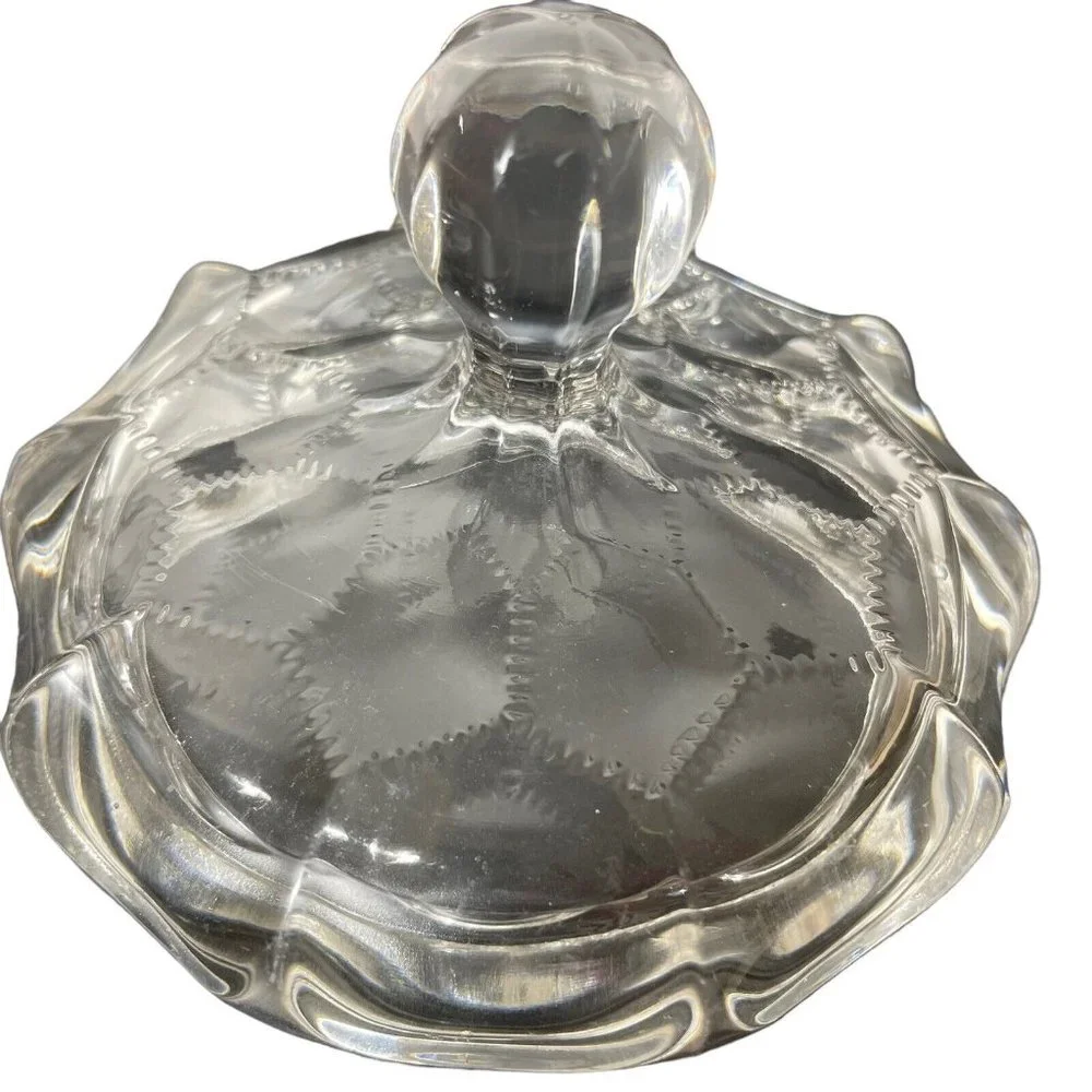 Vintage 1940's Honey Cone pattern Covered Vanity Jar Clear glass